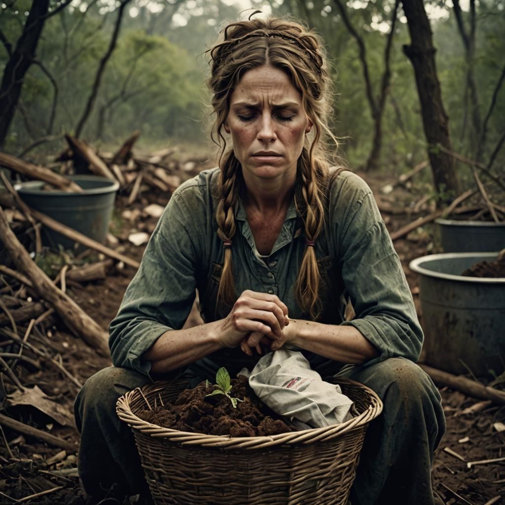 Weary Mother's Determination: A Candid Photograph