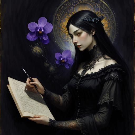 Black Orchid in Gothic Art Style