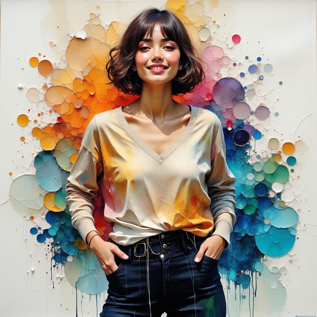 Realistic Oil Painting of Woman Smiling Proudly