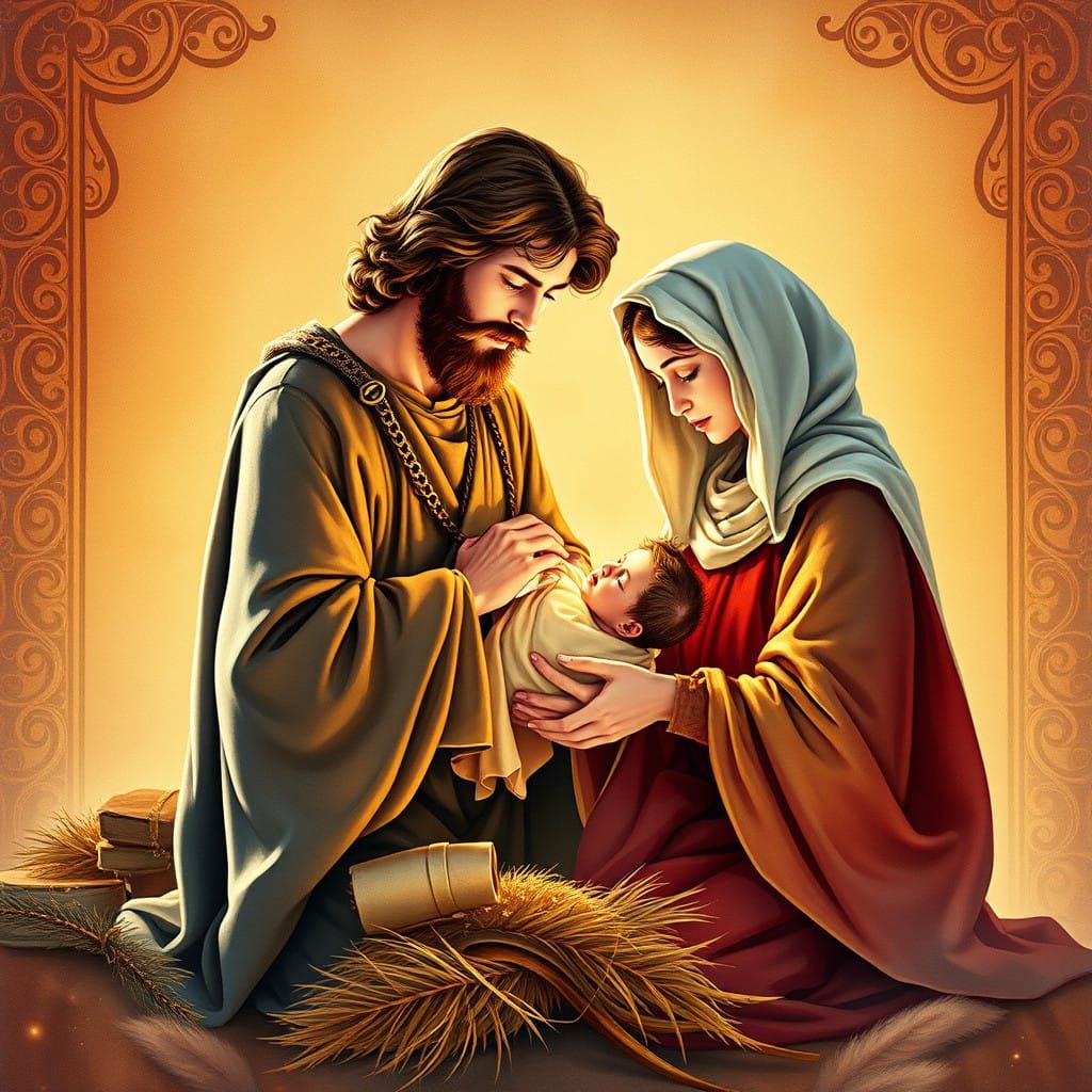 Golden Nativity Scene in Renaissance Style