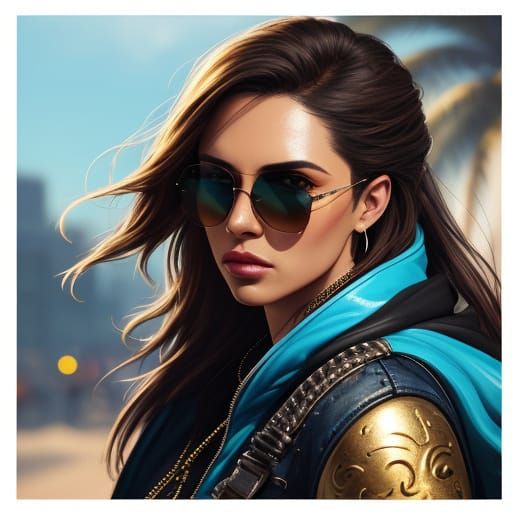 Airbrushed Woman with Sunglasses in Splash Art Style