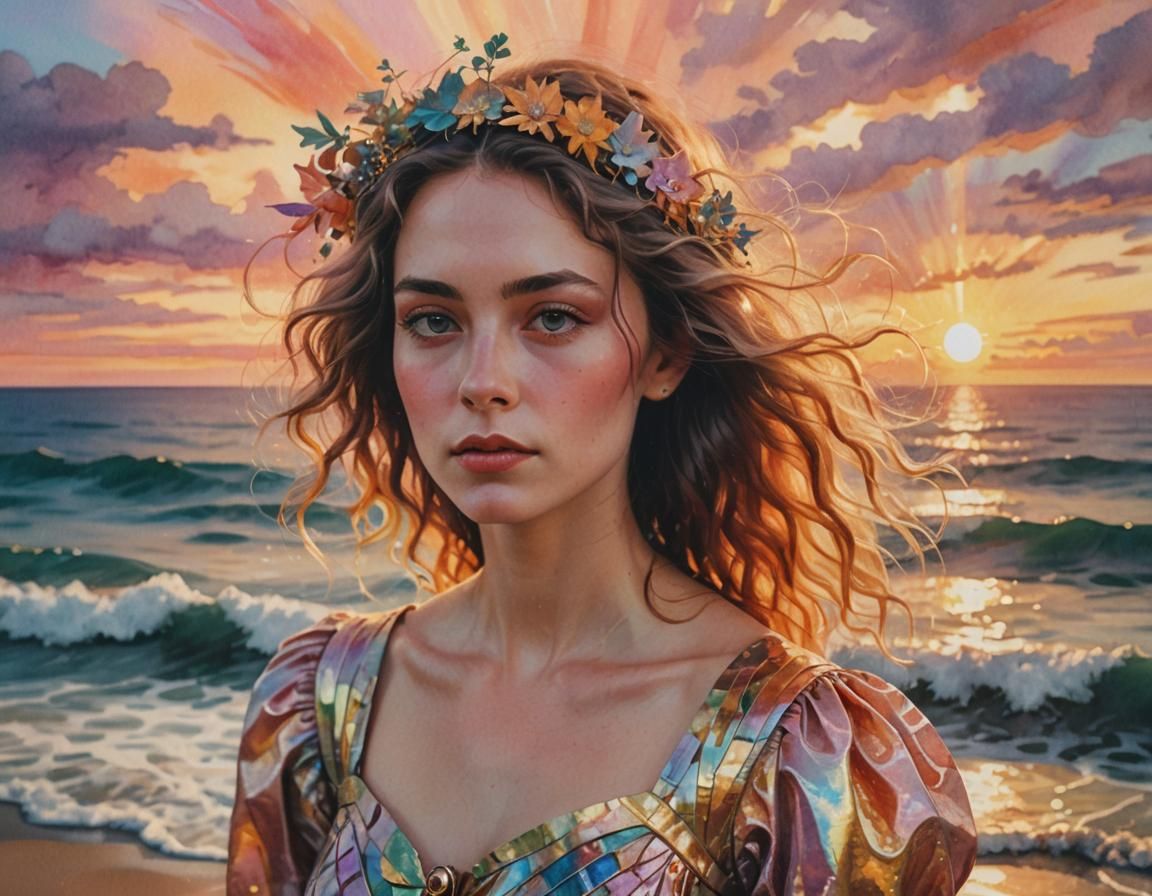 Elegant Woman in Sunset: Surrealist 35mm Portrait