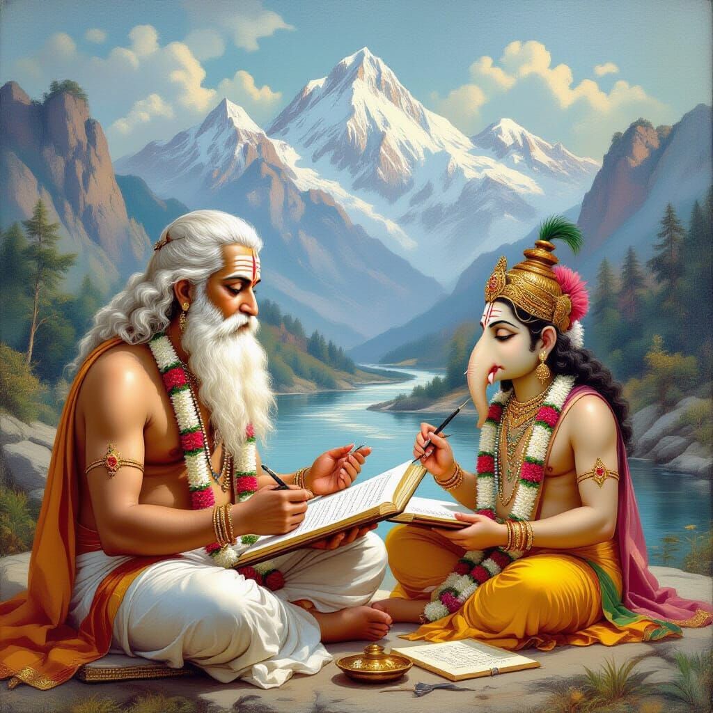 Maharishi Ved Vyas Dictating Mahabharata to Ganesha