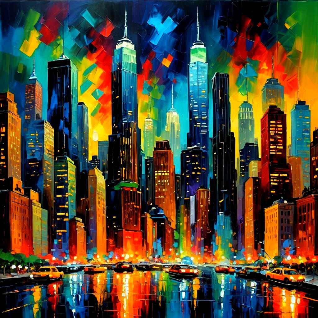 New York Cityscape in Expressionist Impasto Style