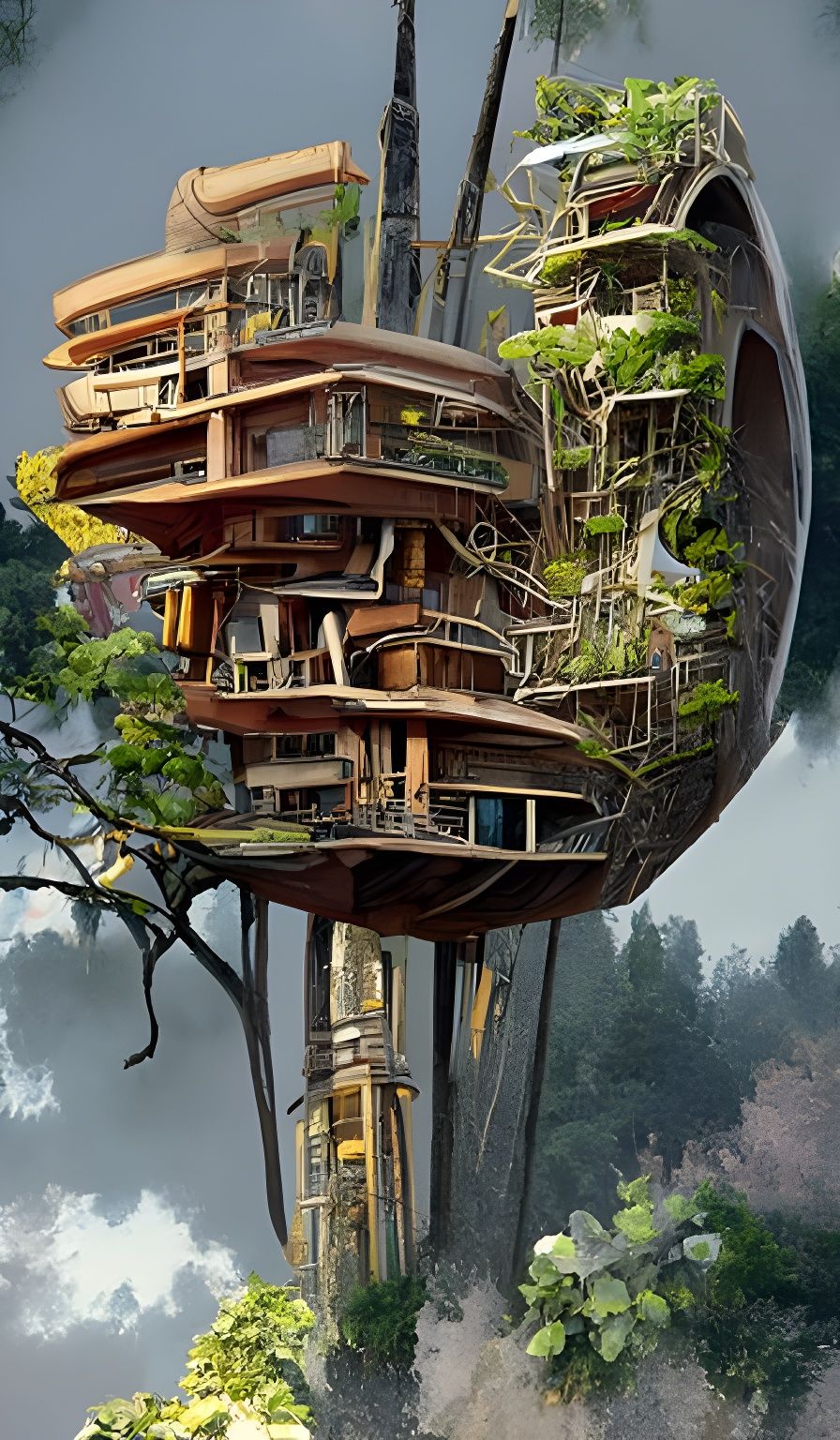 Futuristic Treehouse Complex: Digital Concept Art