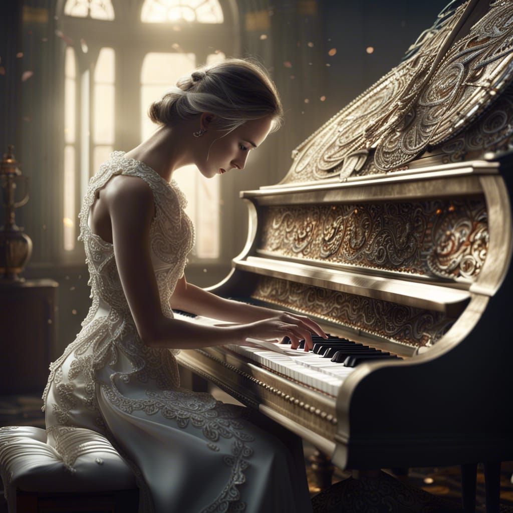 Woman Playing Piano: Epic Digital Matte Painting