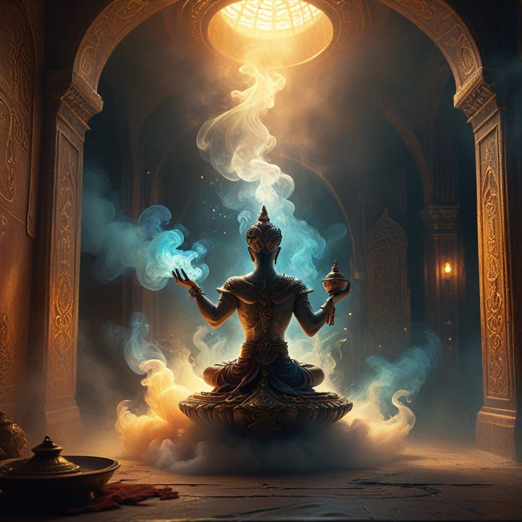 Mystical Genie Unveiled in Ancient Chamber