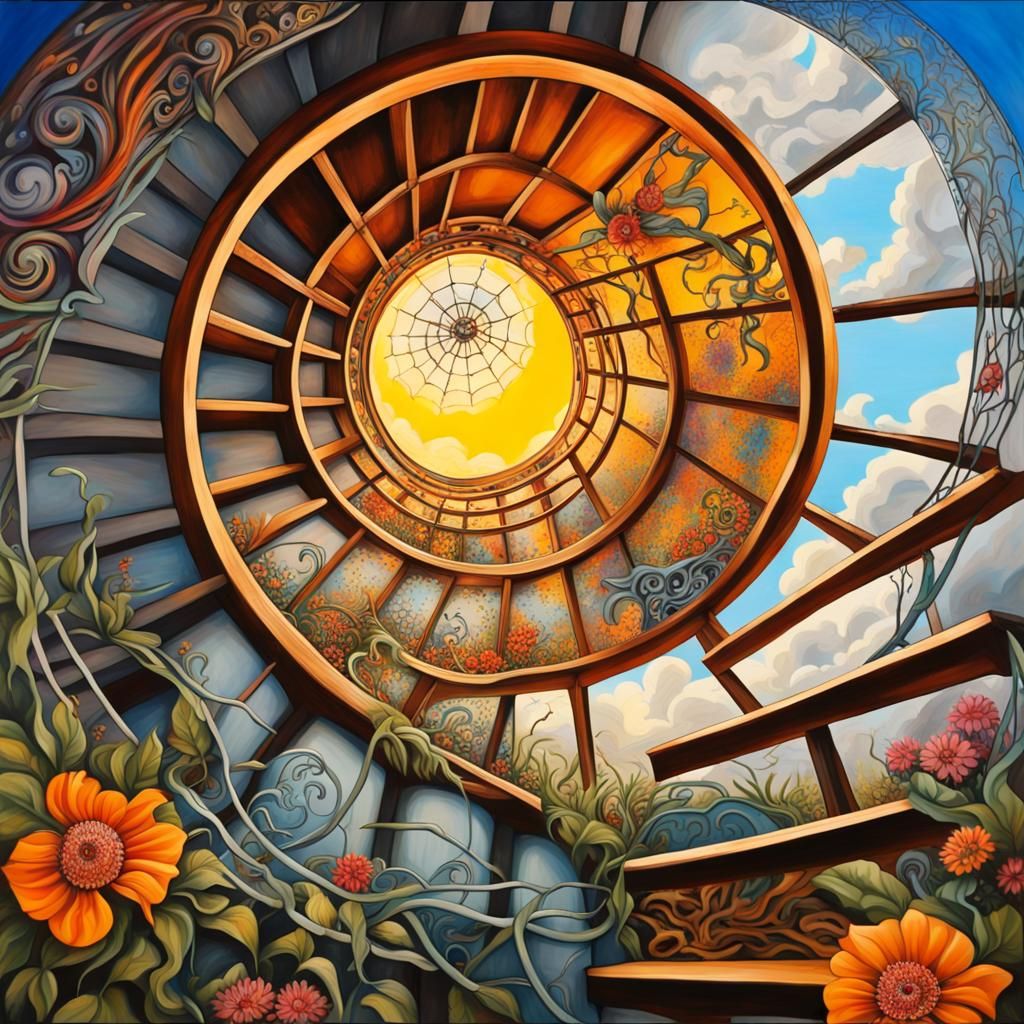 Art Nouveau Spiral Staircase to Spider Web