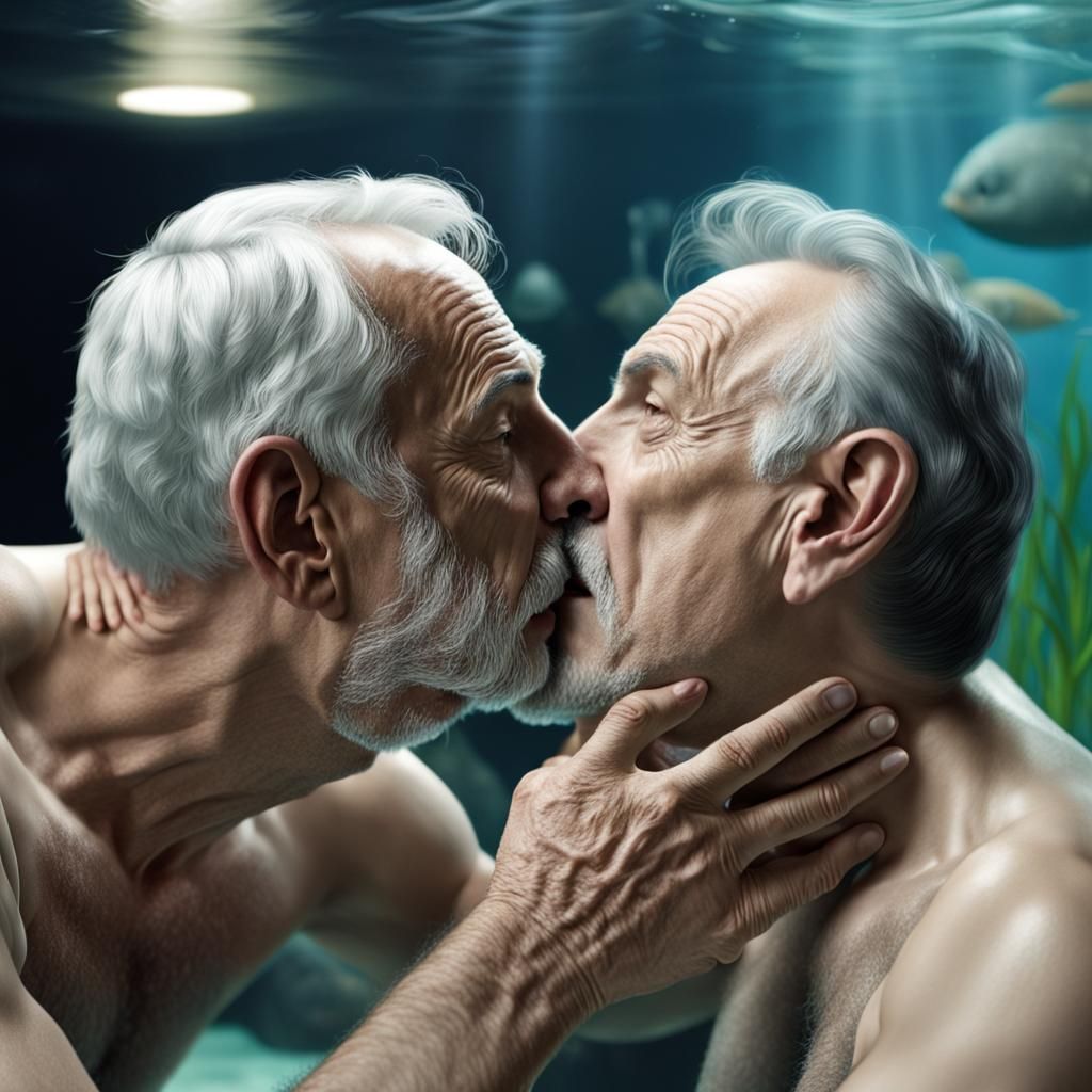 Men Kissing in Aquarium: A Photorealistic Image