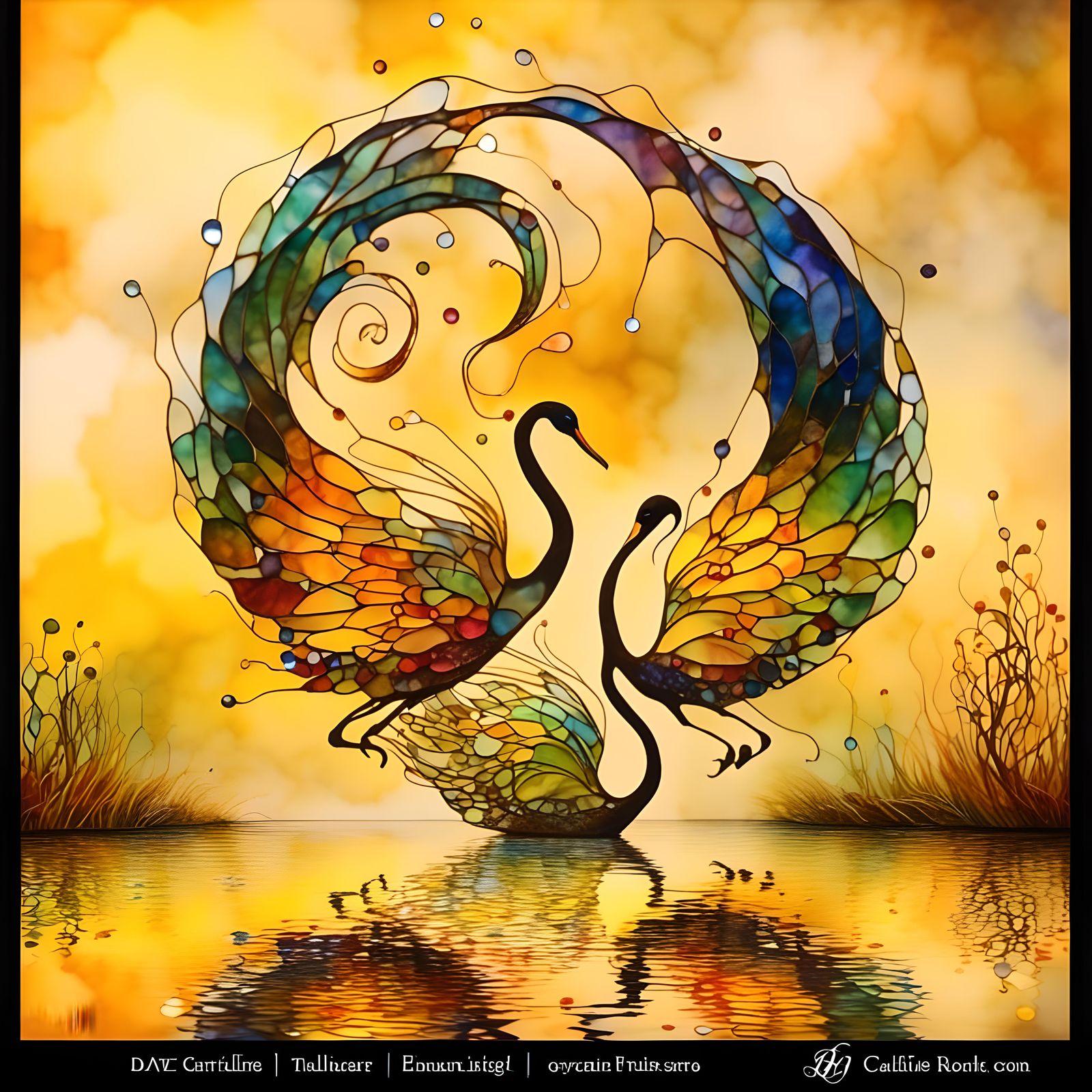 Swans in Pond: Double Exposure Alcohol Ink Art