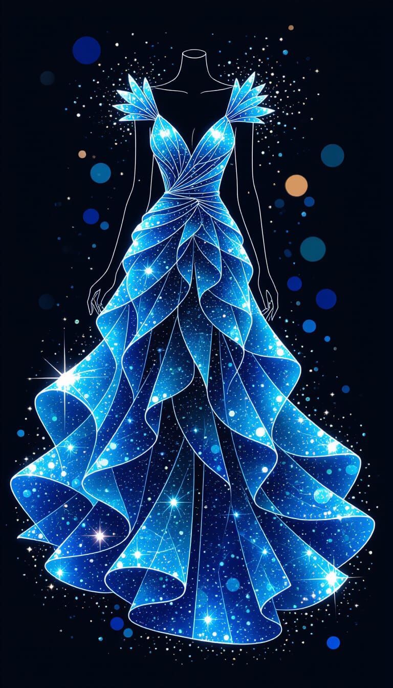 Glass Shard Dress with Glitter and Glowing Contours