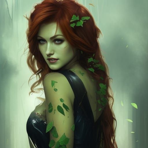 Poison Ivy Portrait in Gotham, Hyperdetailed Art