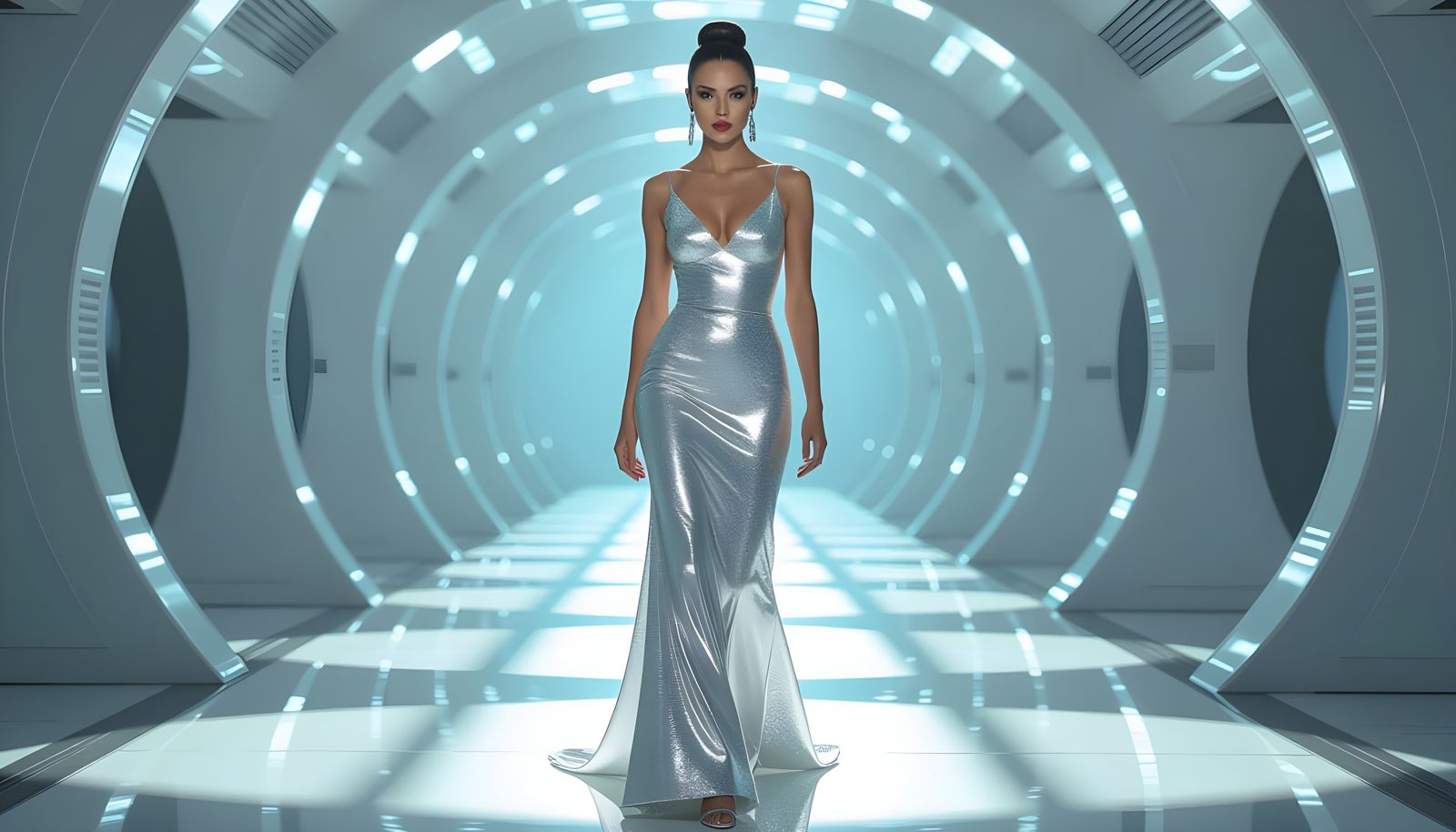 Italian Actress in Futuristic Corridor, Vogue Editorial