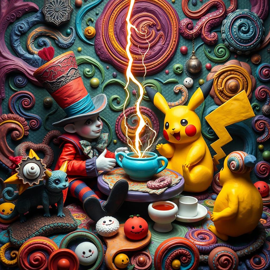 Playdough Mad Hatter and Pikachu Tea Party