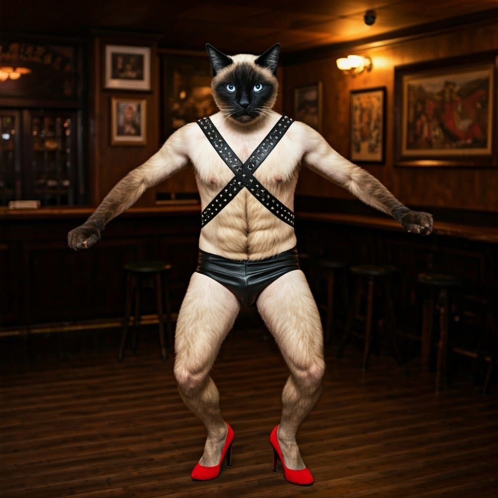 Siamese Cat-Man Doing Jumping Jacks