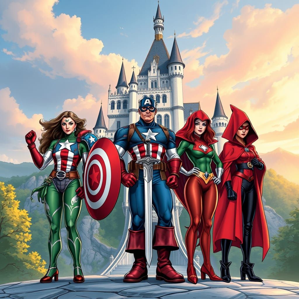 Captain America Wields Excalibur with Superhero Goddesses Be...