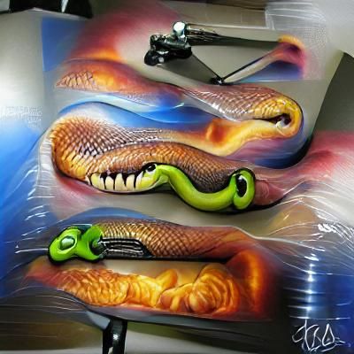 Airbrush Art: Intertwined Snakes in Vivid Colors