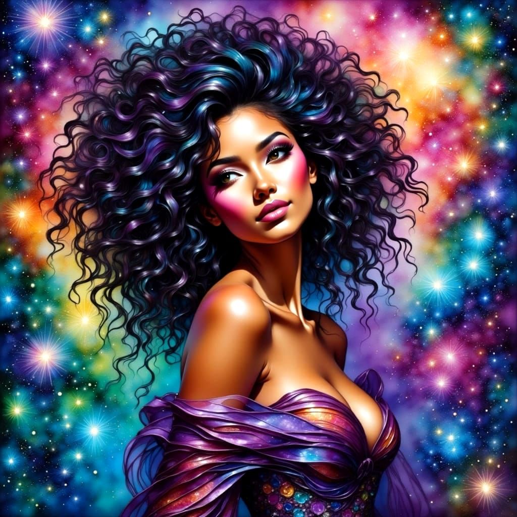 Ethereal Mystic Woman in Turquoise and Magenta Wolf-Inspired...