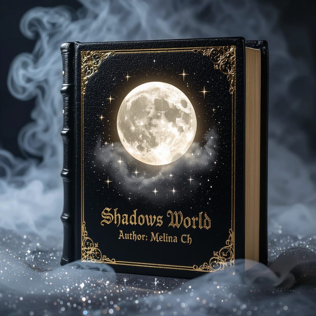 Gothic Black Leather Book with Luminous Moon and Stars