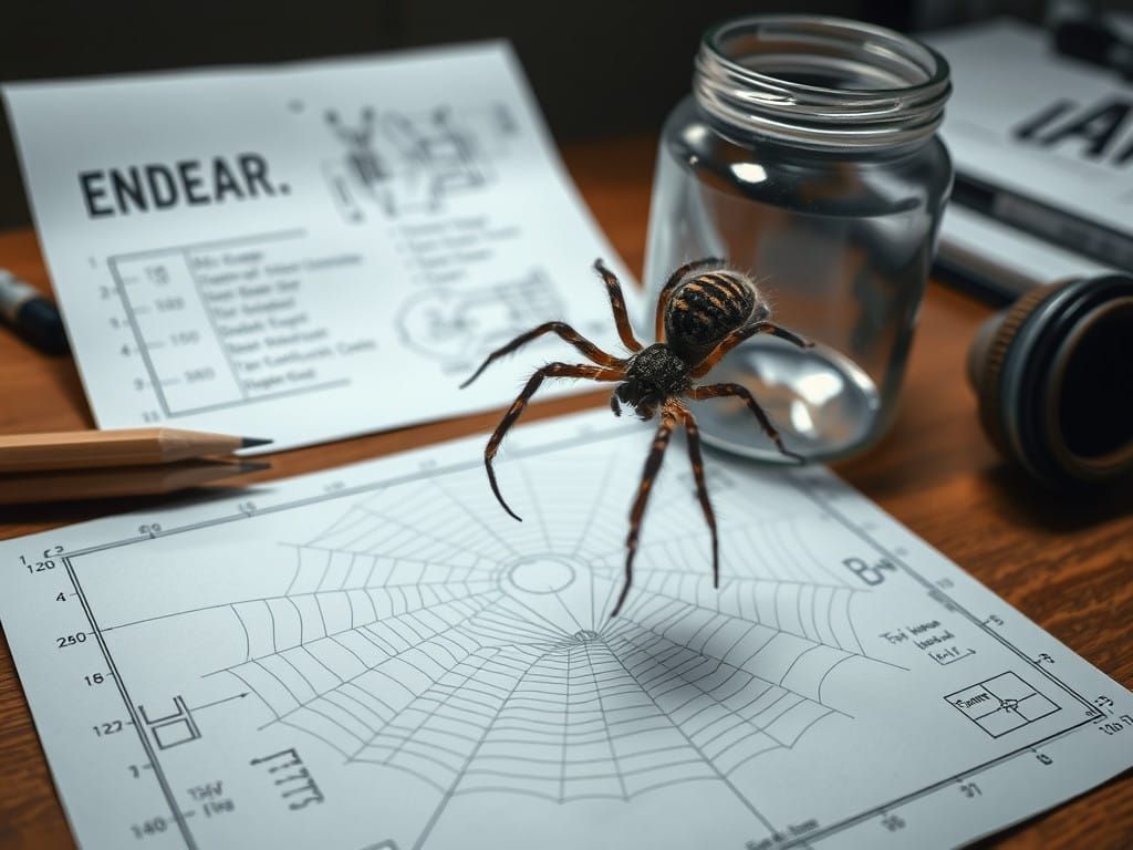 Detailed Blueprint Spider Web Drawing by a Hairy Spider