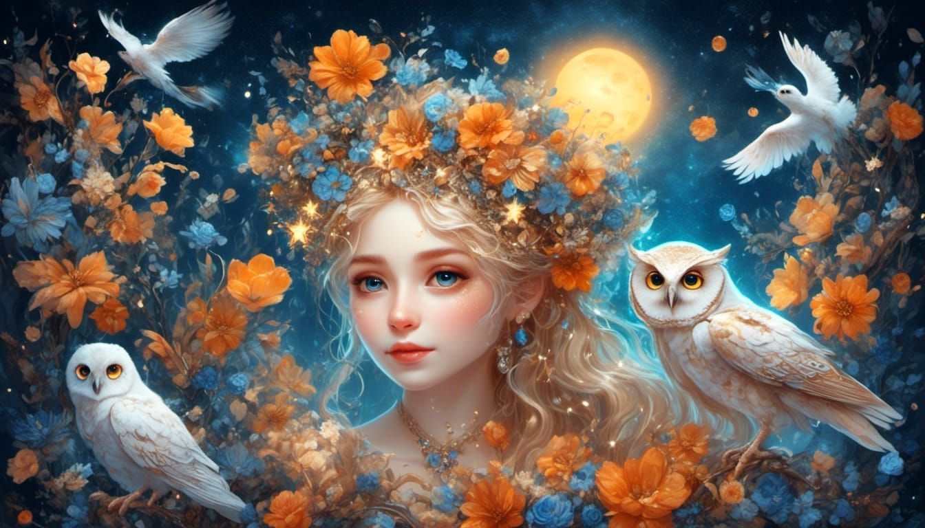 Fairy Woman with Owl in Ethereal Fantasy Style