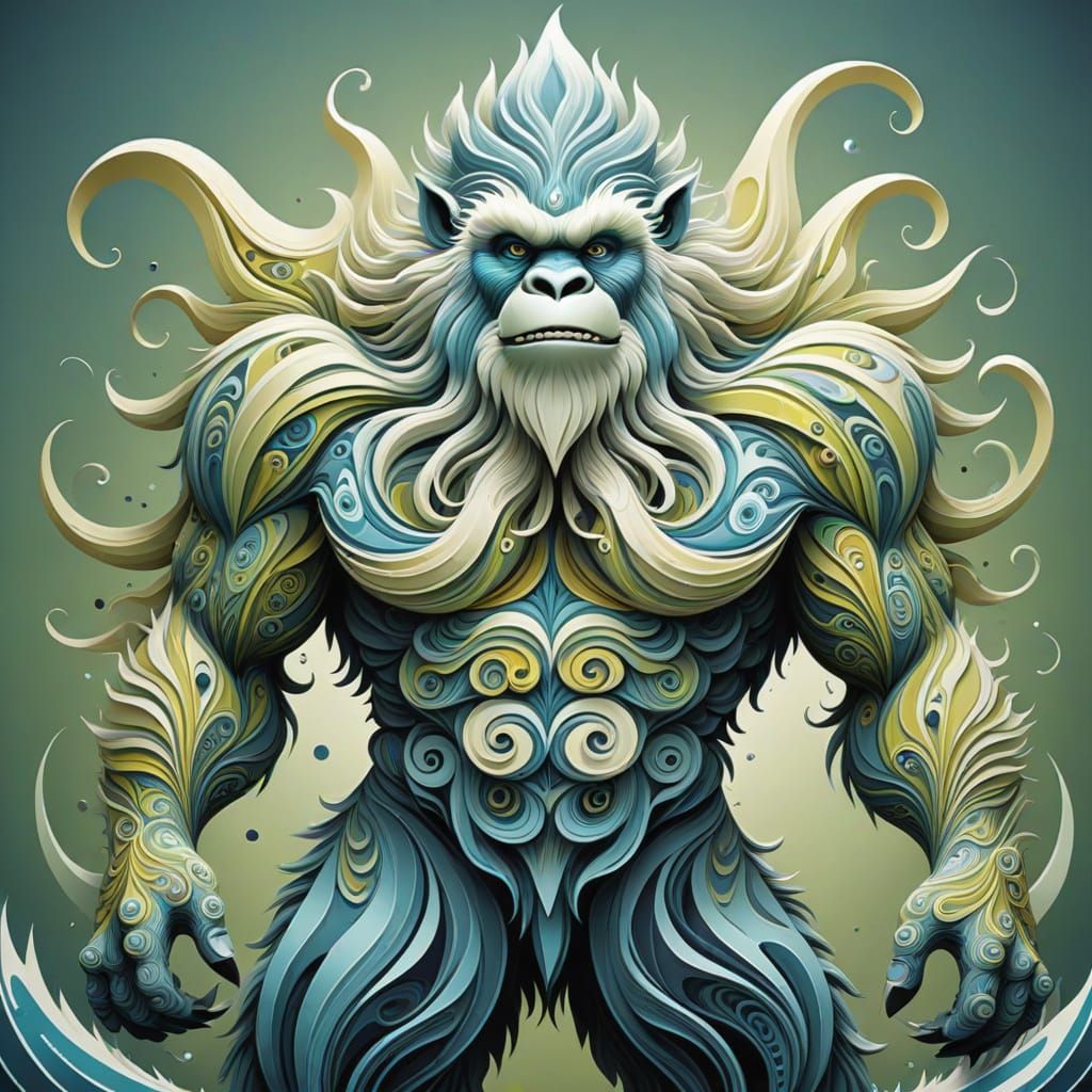 Abstract Yeti Vector Fractal in Gouache Style