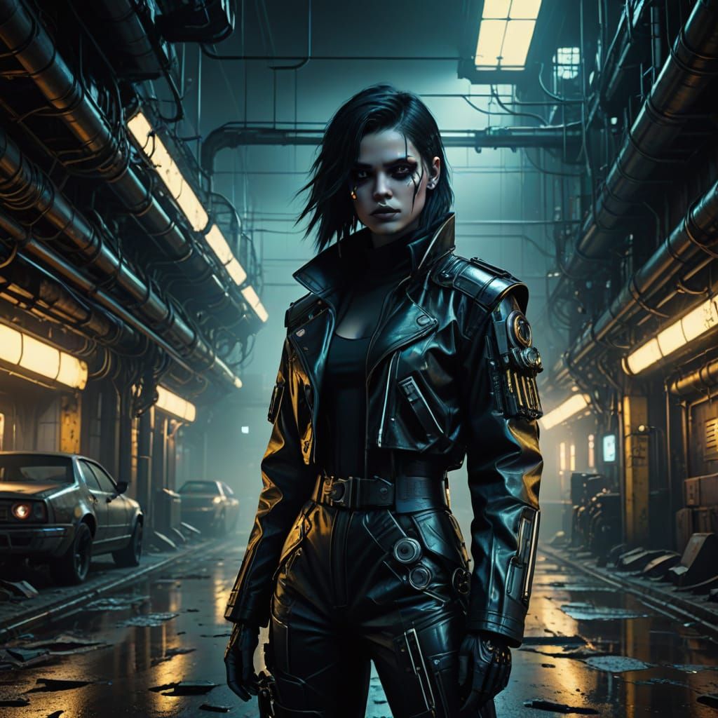 Cyberpunk Goddess Amidst Neon Ruins