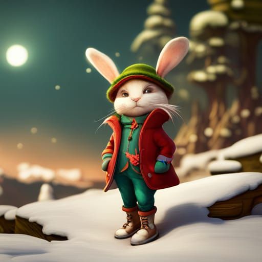 Adorable Bunny in Winter Wonderland: Fantasy Concept Art