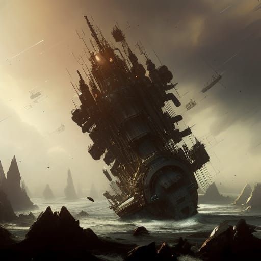 Steampunk Airship Dreadnought in Dark Fantasy Style