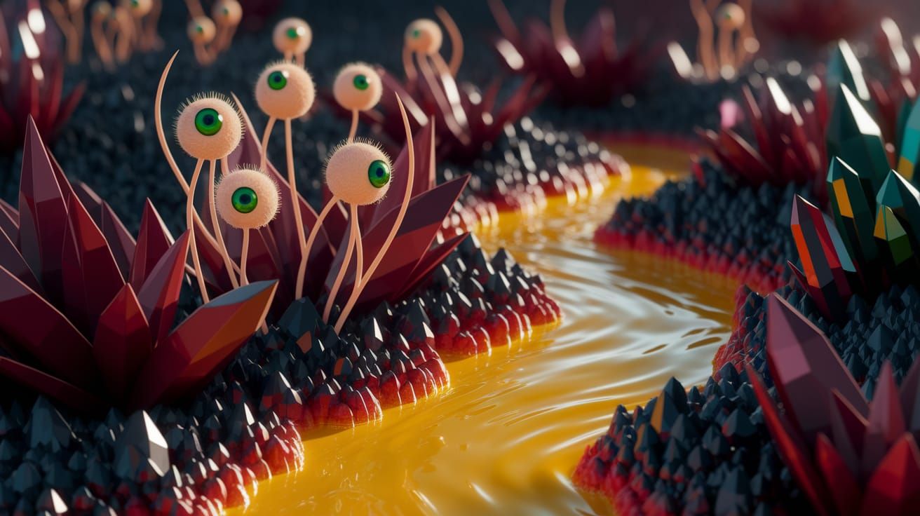 Surreal Flesh-Colored Plants Emerge from Maroon Leaves in Sc...