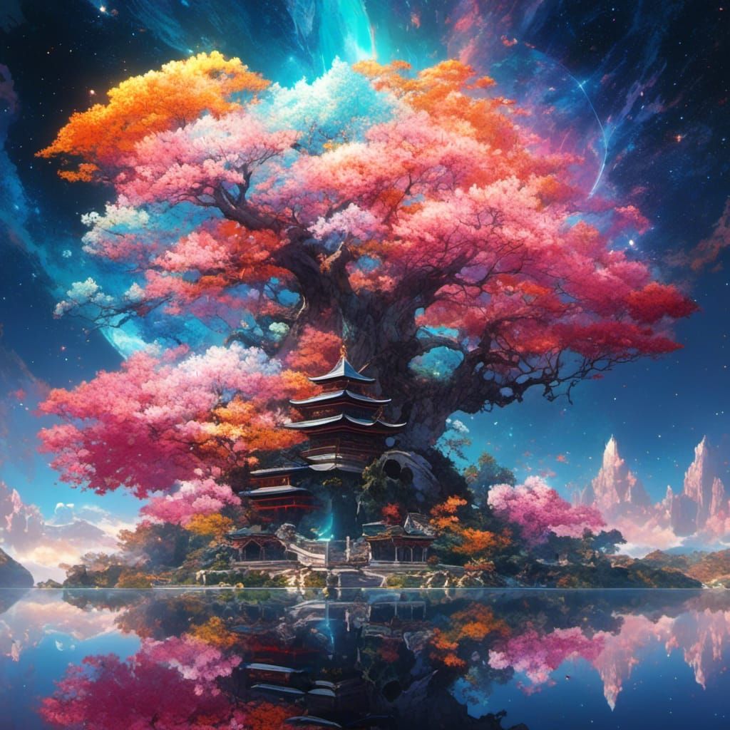 Nebula Meets Hologram Flower in Digital Art