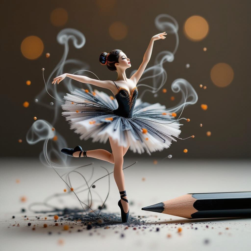 Delicate Ballerina Woven from Threads and Smoke