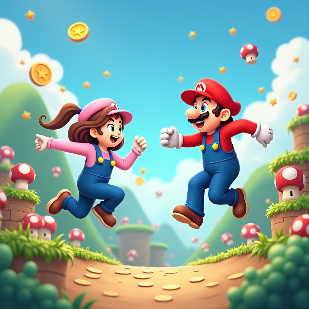 Pixelated Children in Whimsical Video Game World