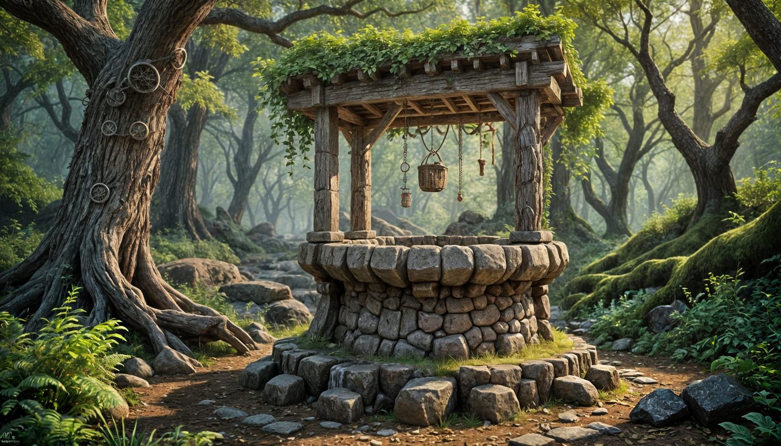 Rustic Wishing Well in Enchanted Oak Forest