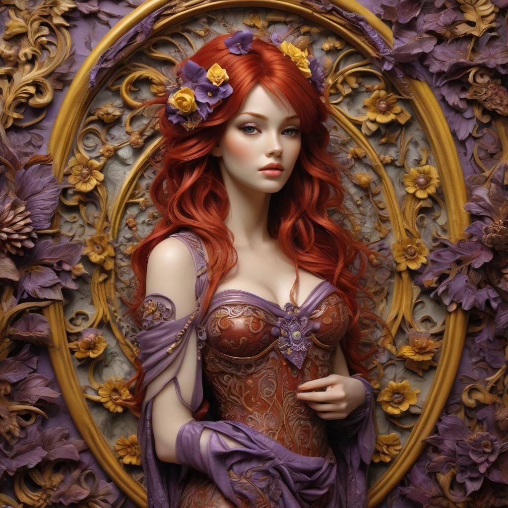 Detailed Portrait with Red Hair and Wooden Frame