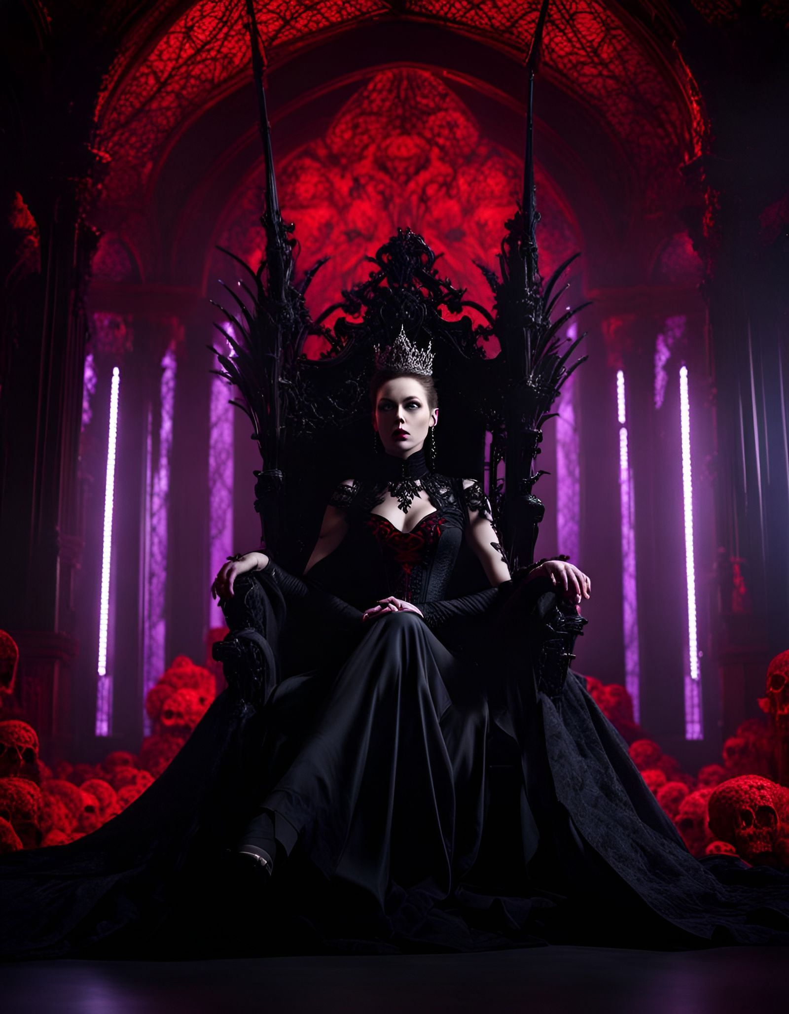Goth Queen on Skull Throne in High Quality CGI