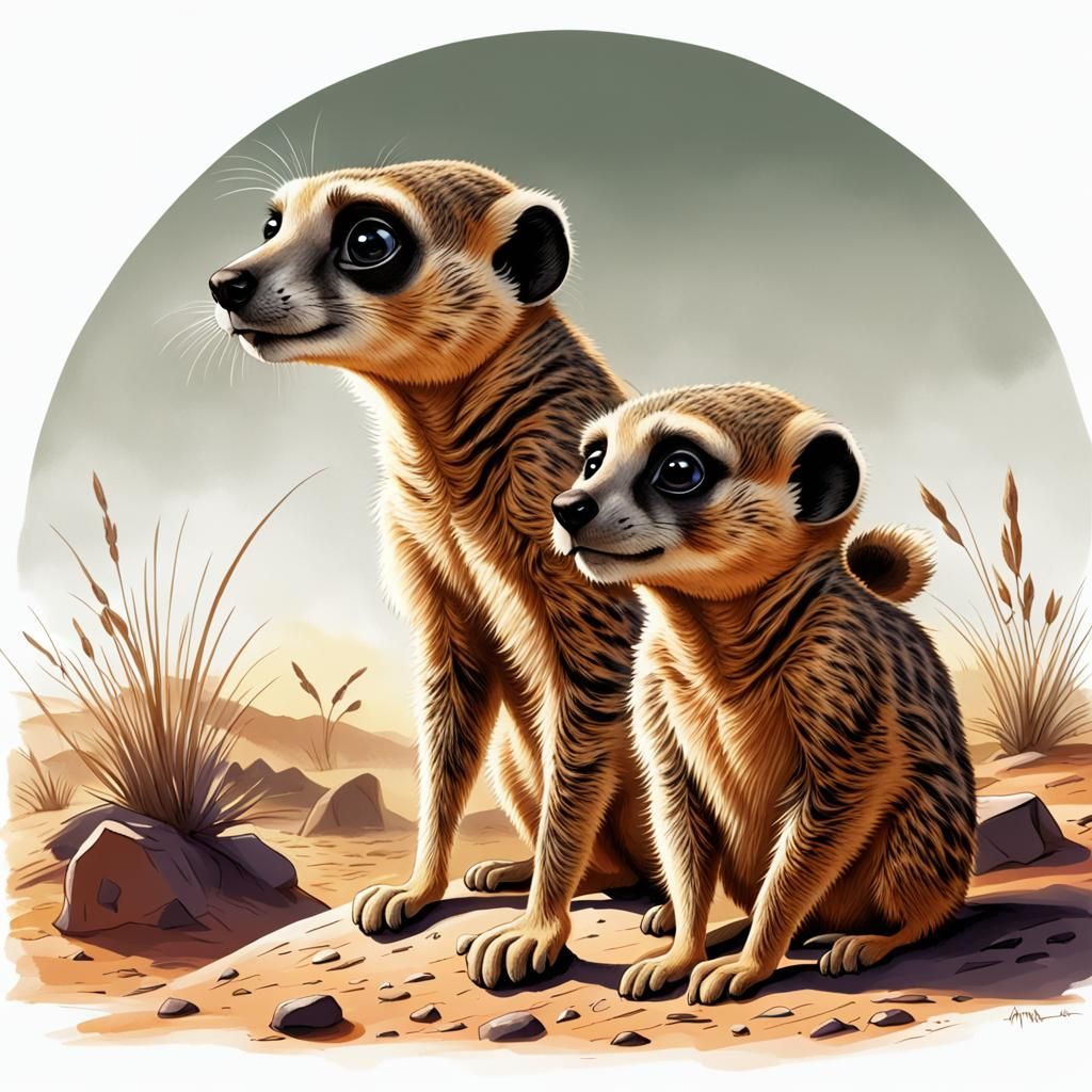 Meerkats on Alert: Storybook Illustration