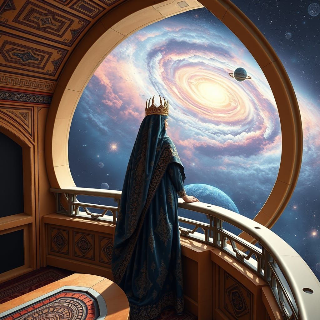 Arab Queen Surveys Her Interstellar Kingdom