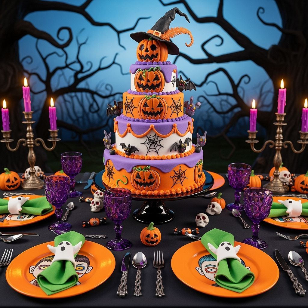 Whimsical Halloween Cake in Low-Brow Art Style