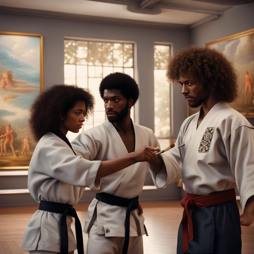 Karate Students at Museum, 1980s Matte Painting