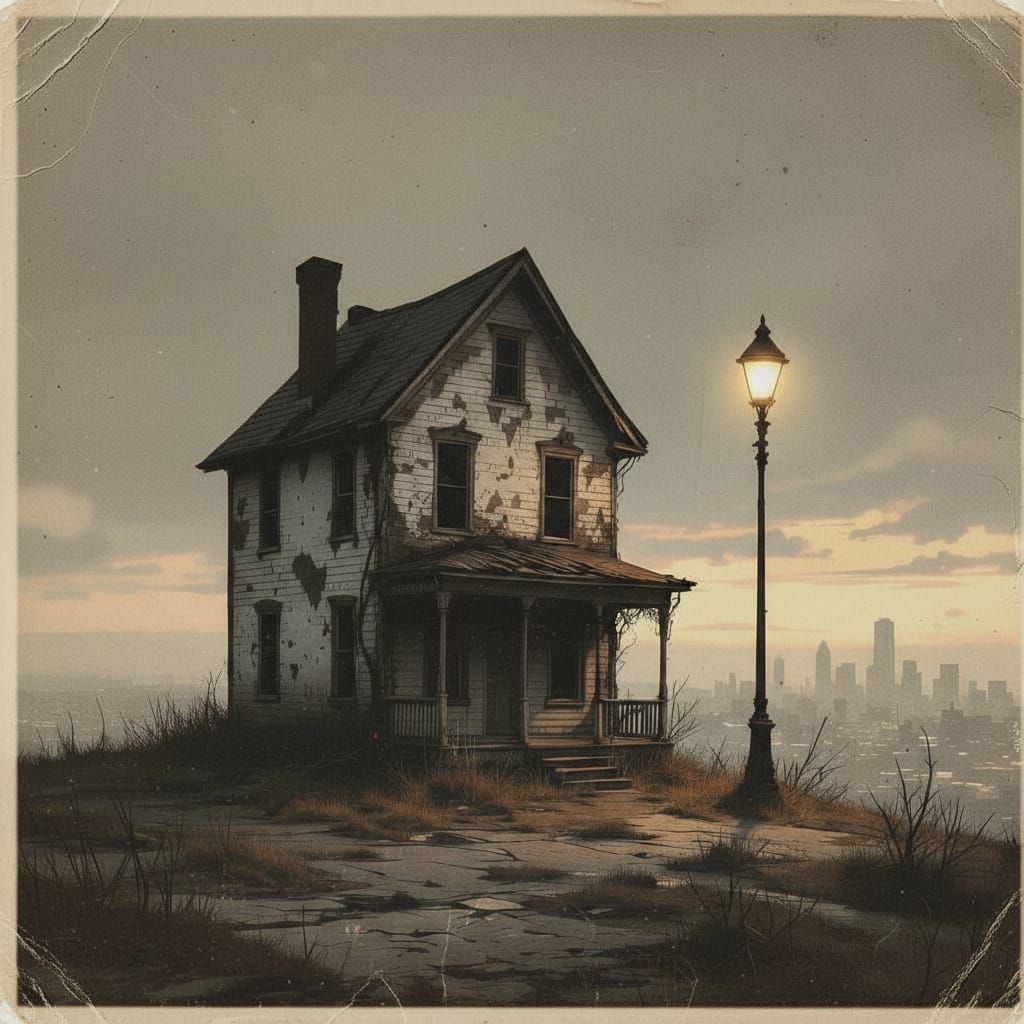 Vintage House Overlooking Post-Apocalyptic Cityscape