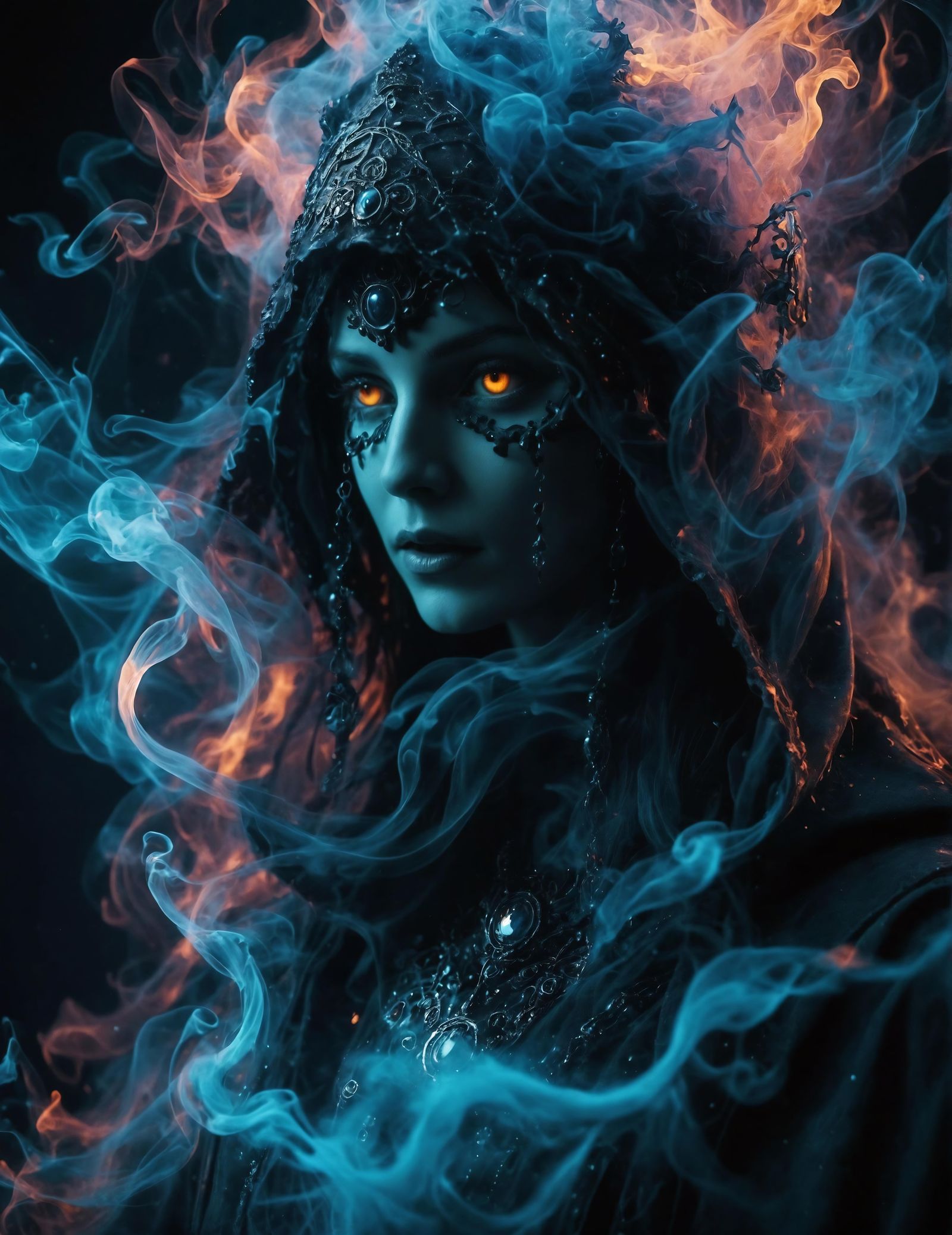 Azure Ghostly Figure in Liquid Splash Art