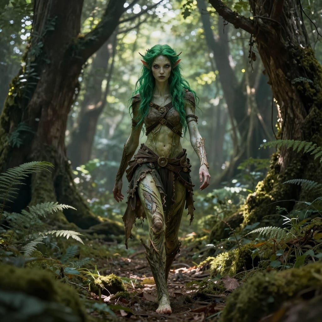 Mystical Dryad in Sun-Dappled Grove Fantasy Art