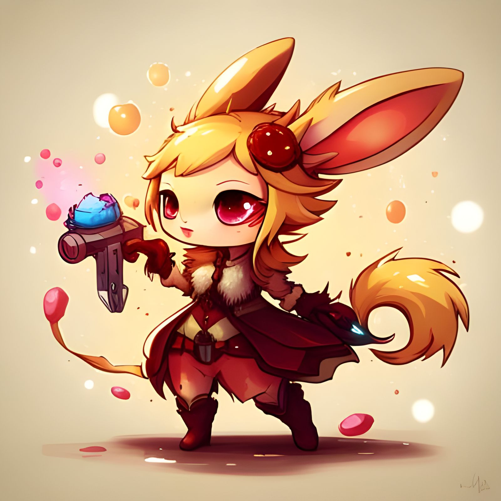 Detailed Chibi Rabbit Girl in Polychromatic Splash Art
