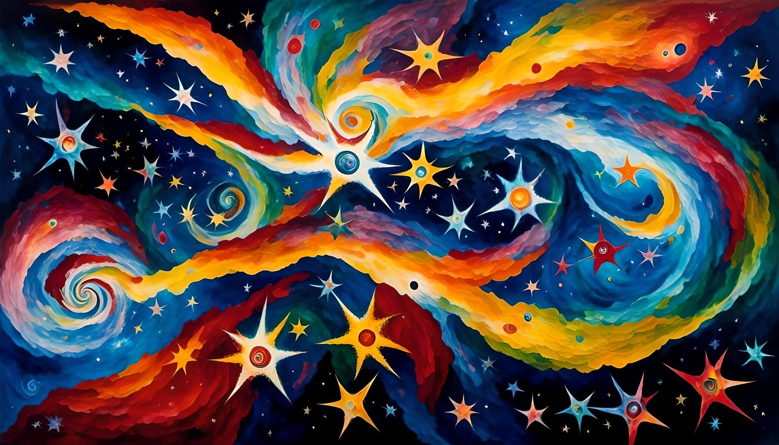 Opalescent Starry Maelstrom in Naive Art Style