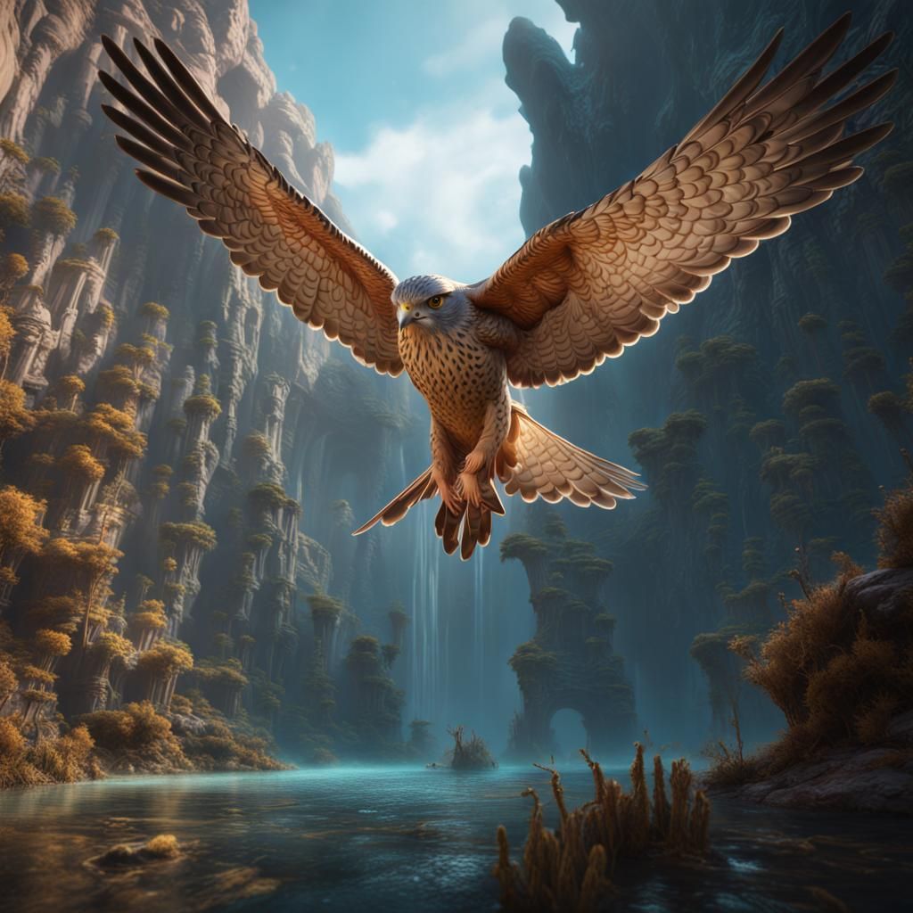 Kestrel Diving in Detailed Matte Painting