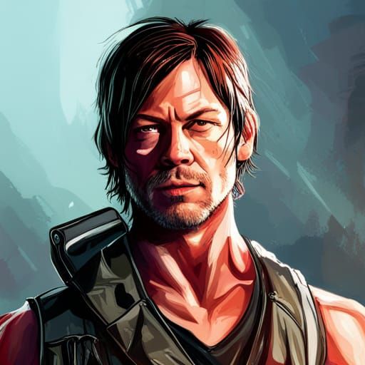 Hyperrealistic Splash Art of Daryl Dixon in Firelight