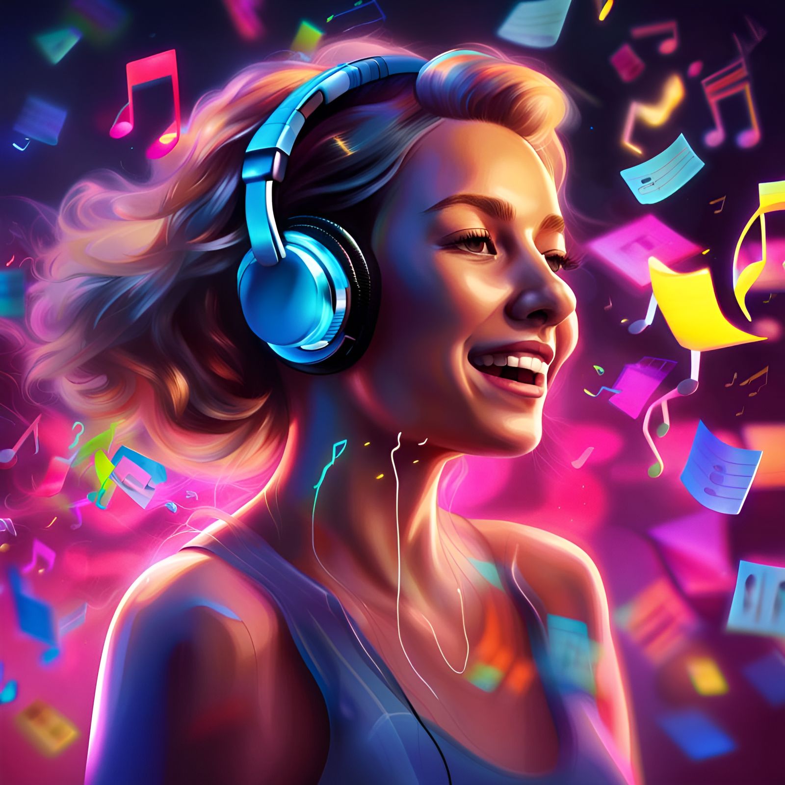 Deaf Woman Dancing to Music in Pop Art Style