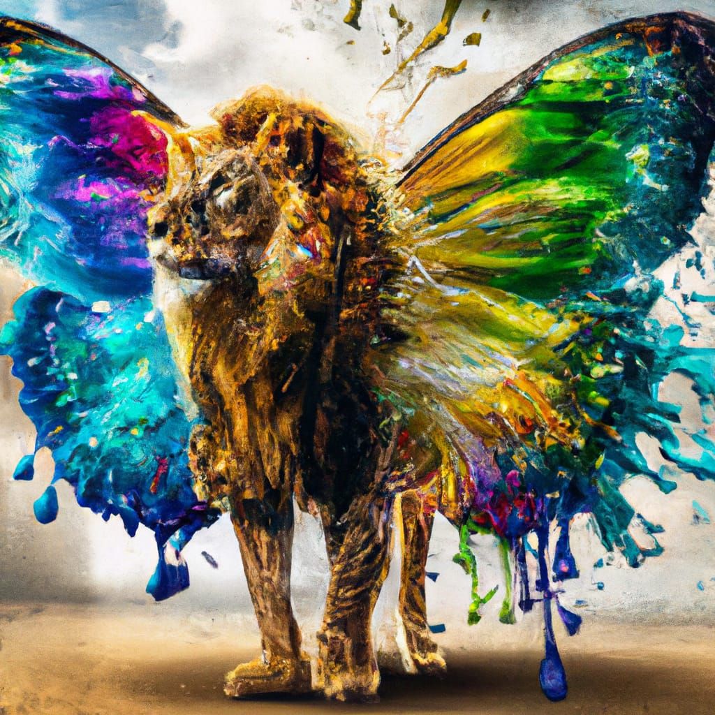 Hyperrealistic Lion with Butterfly Wings