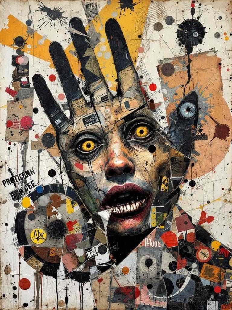 Surreal Broken Images Collage in Abstract Expressionist Styl...